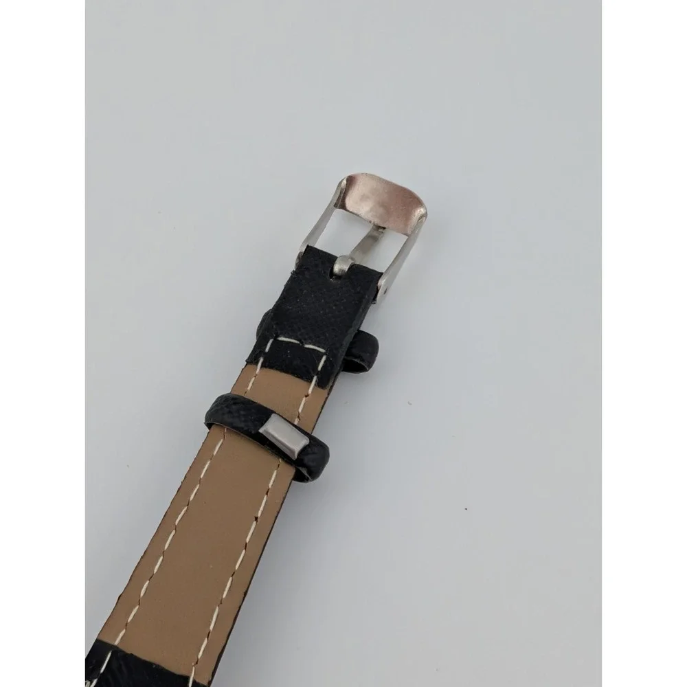 Luobos Watch Women 19mm Case Pearlized Dial Black Faux Leather Band- New Battery
